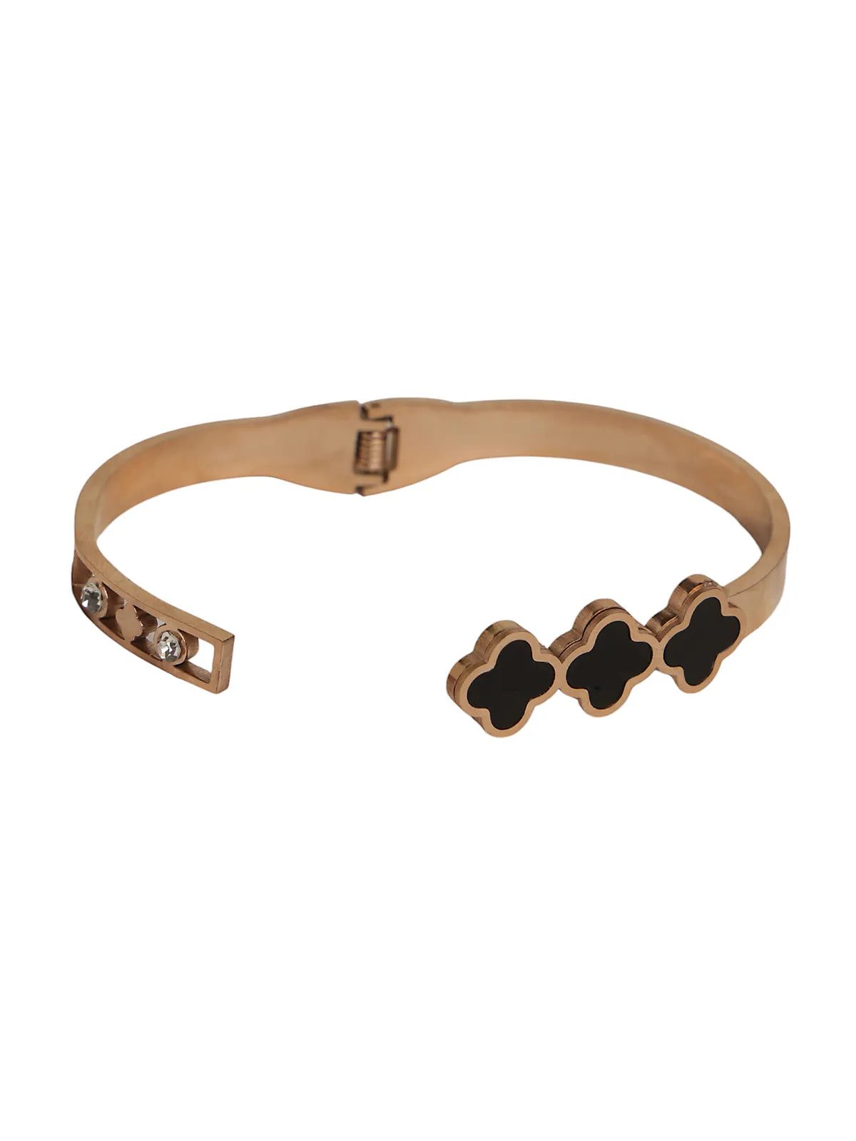 Black Clover Gold-Finish Kada Bracelet with Side Stones for Women