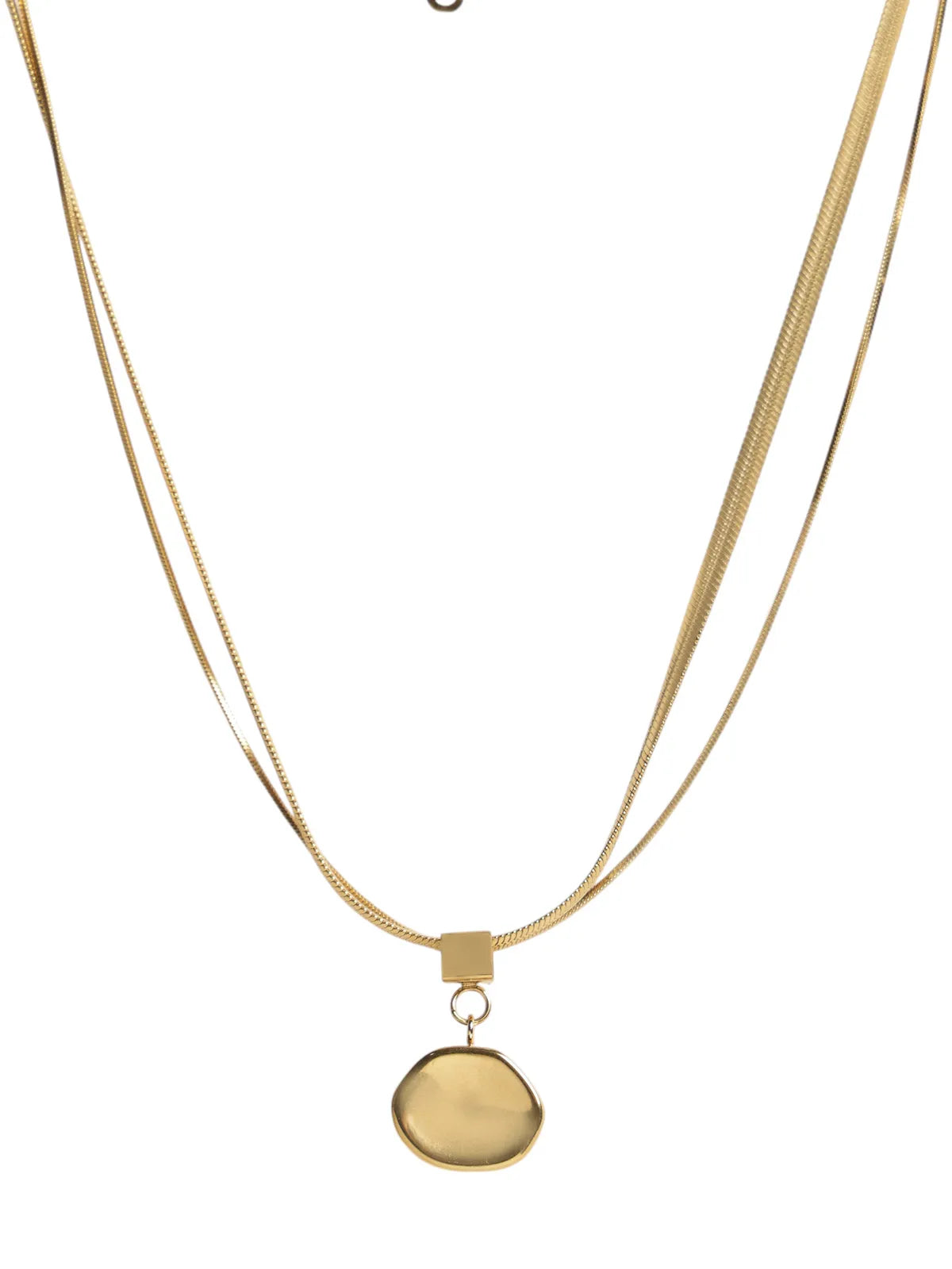 Double Layer Gold-Tone Chain with Minimal Drop Pendant