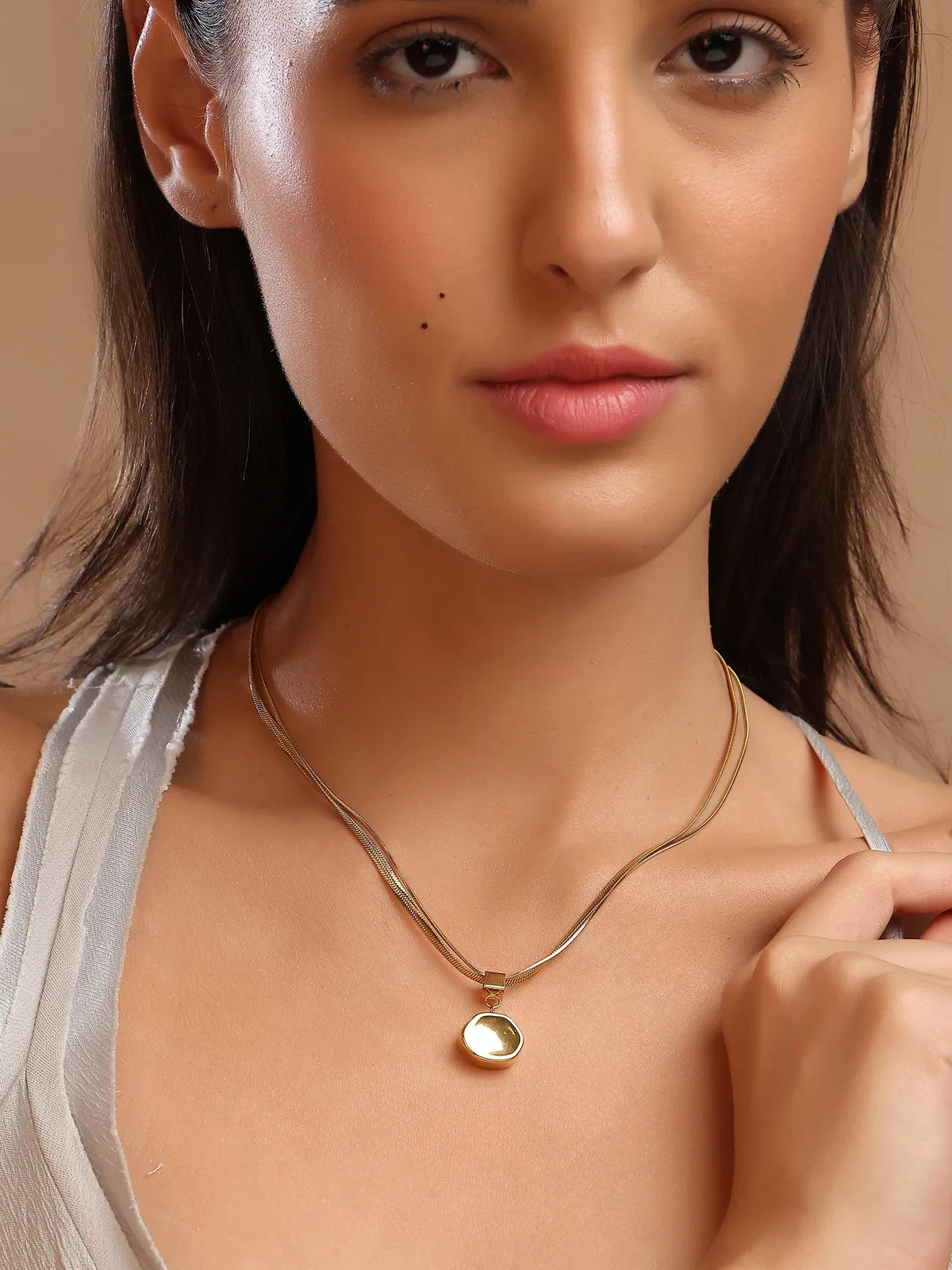 Double Layer Gold-Tone Chain with Minimal Drop Pendant