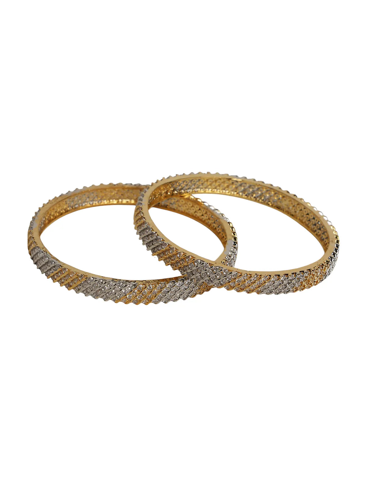 Gold-Silver Diagonal Stone Bangles | Lightweight, Full-Width Pair