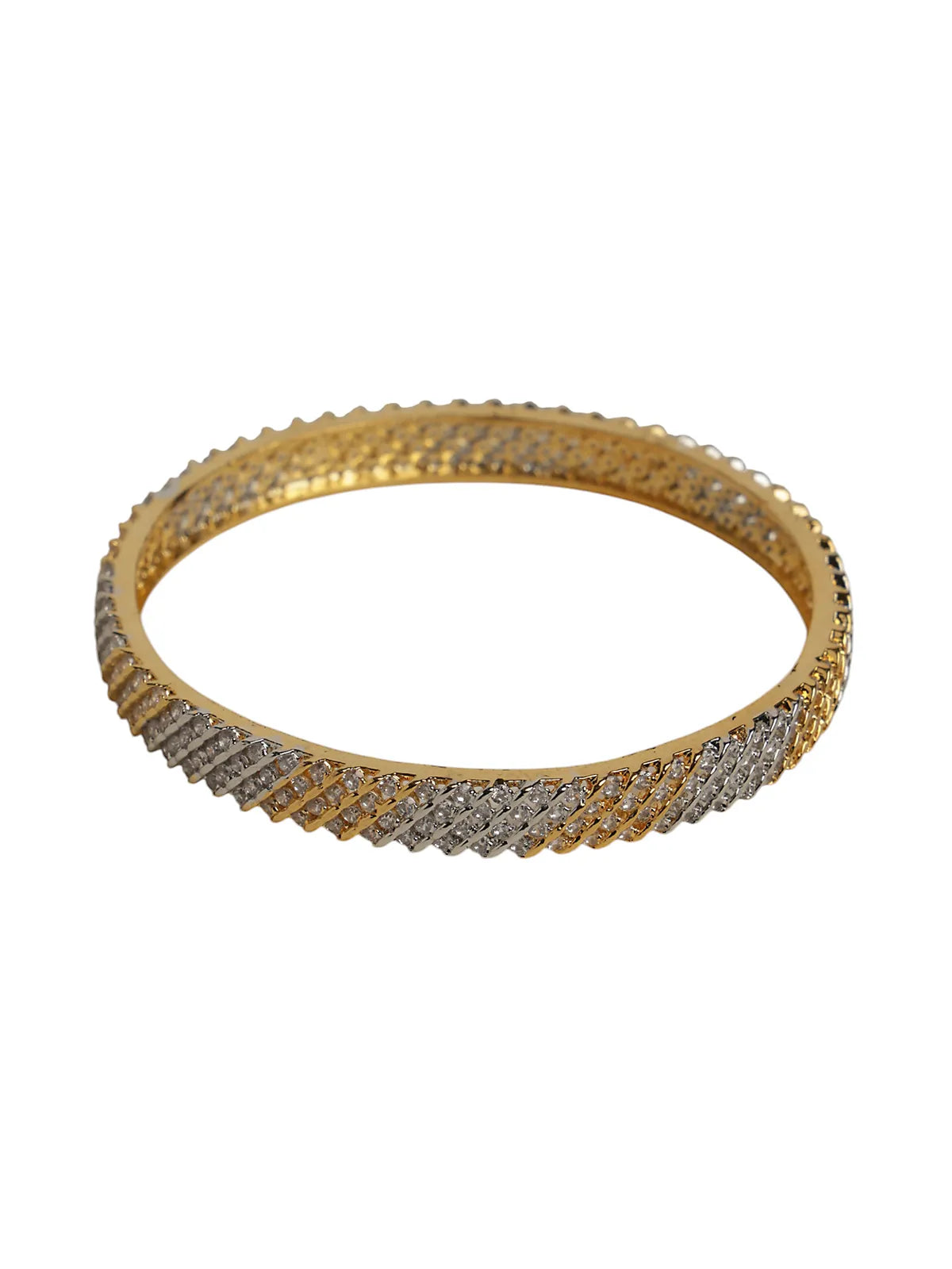 Gold-Silver Diagonal Stone Bangles | Lightweight, Full-Width Pair