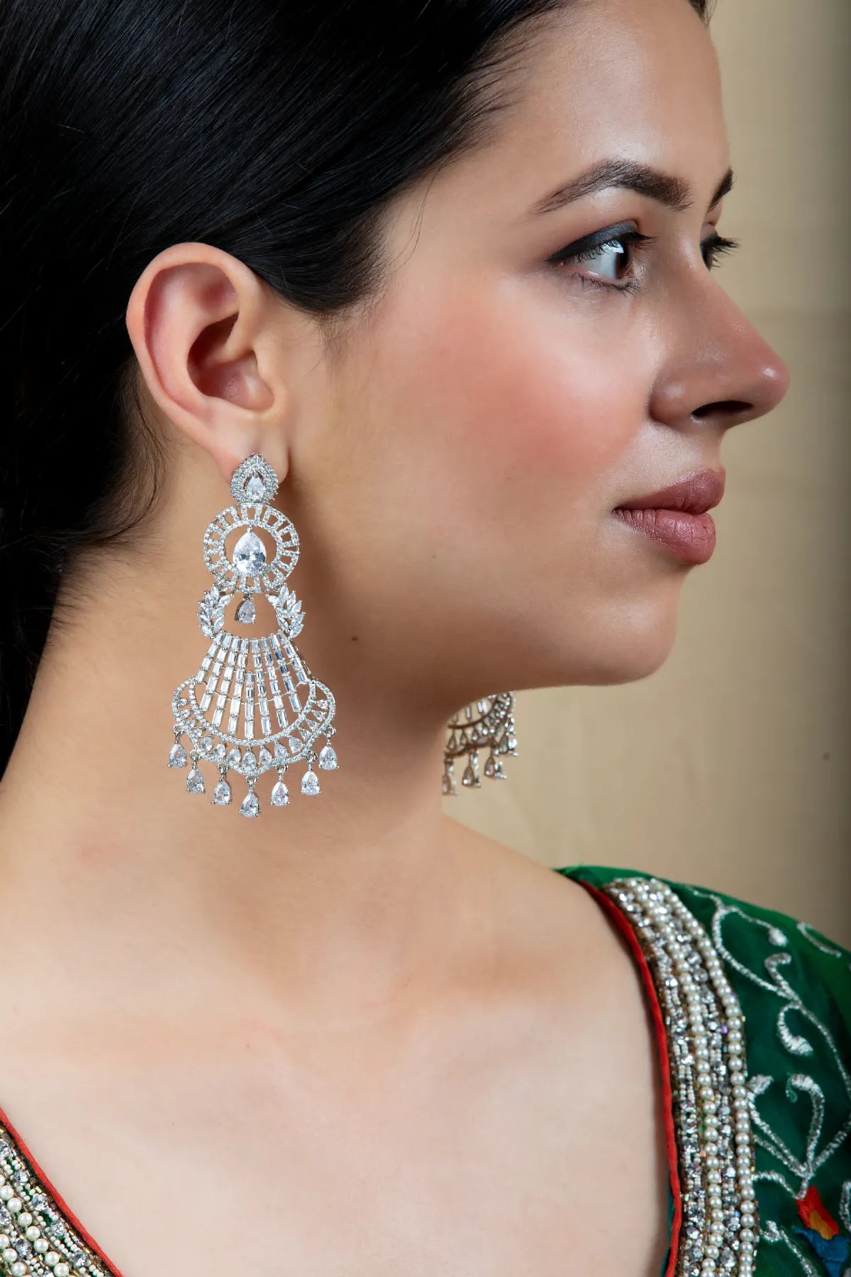 Green Drop Earrings with Multicolor Center & Gold Border | Lightweight Wear
