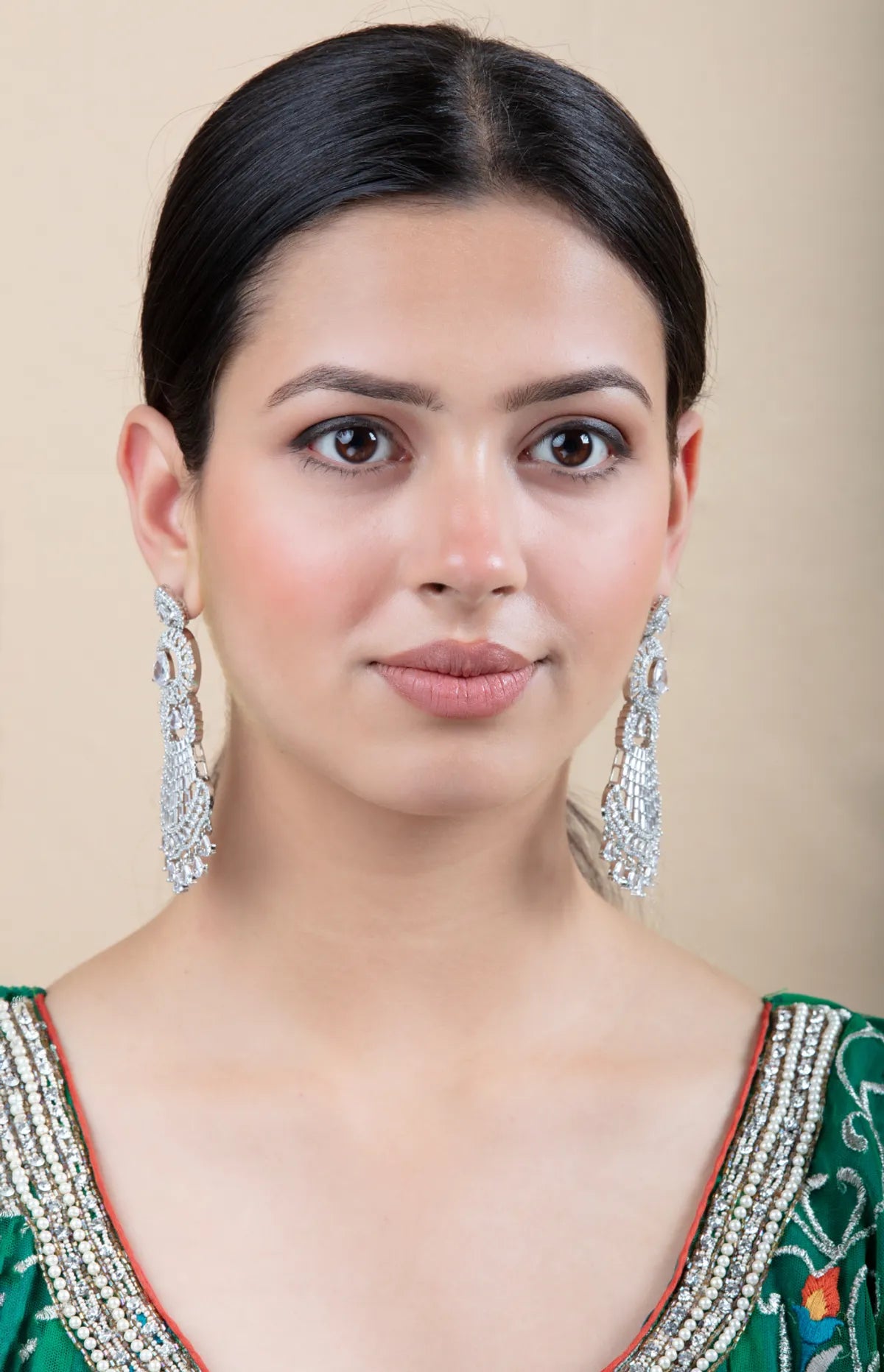 Green Drop Earrings with Multicolor Center & Gold Border | Lightweight Wear