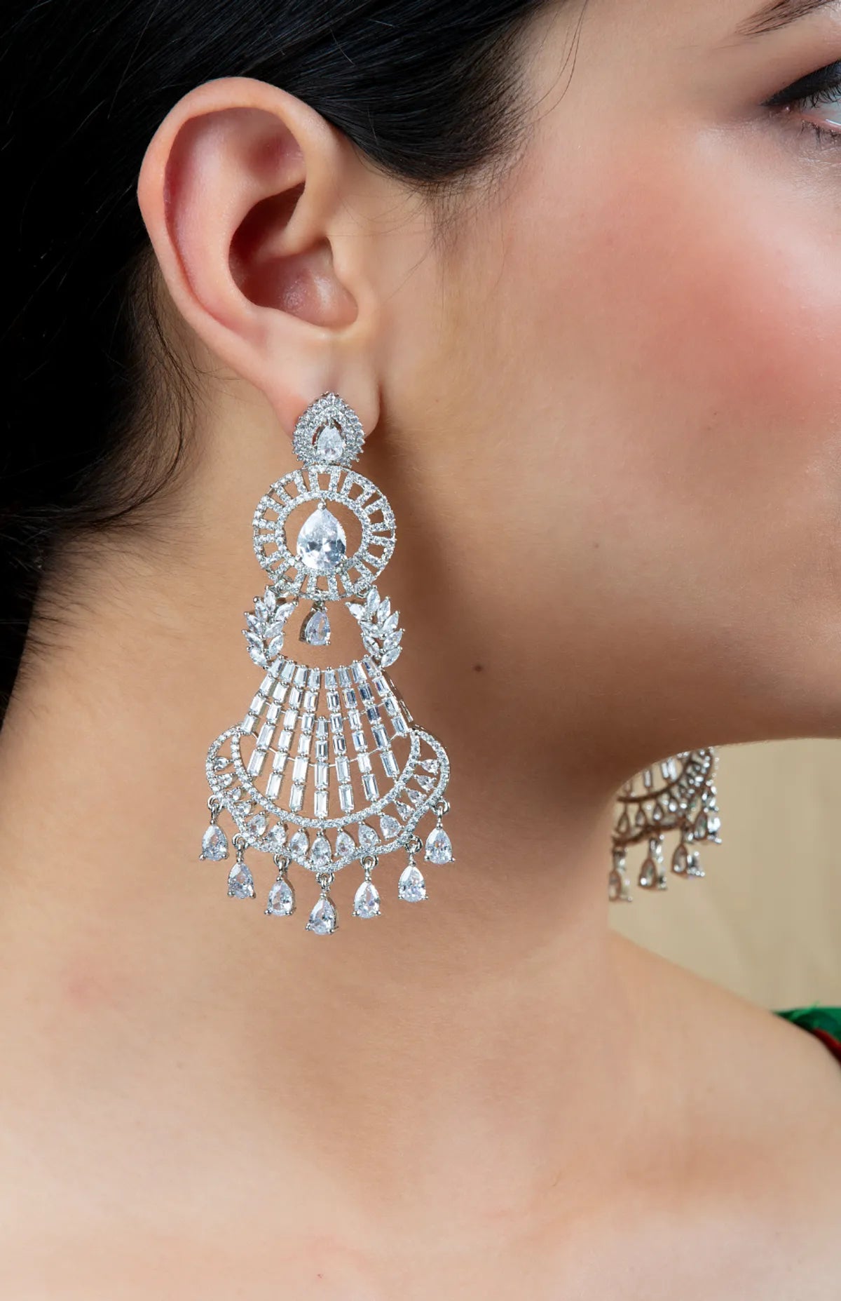 Green Drop Earrings with Multicolor Center & Gold Border | Lightweight Wear