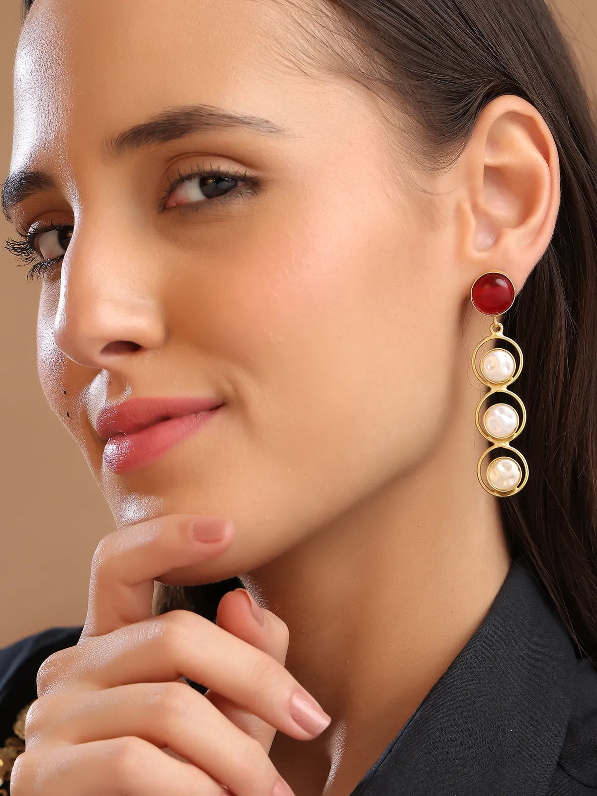 Red & Pearl Drop Earrings with Gold Finish | Daily & Festive Wear