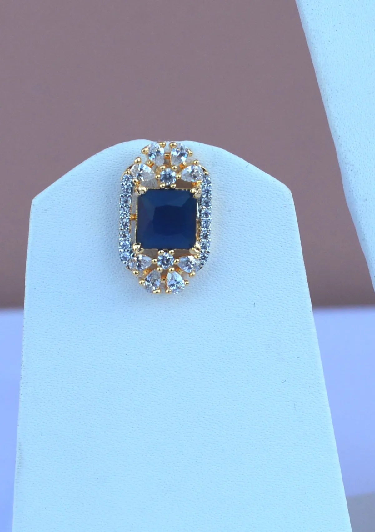 Square Blue Stone Pendant Set with Matching Earrings & Dual-Tone Chain