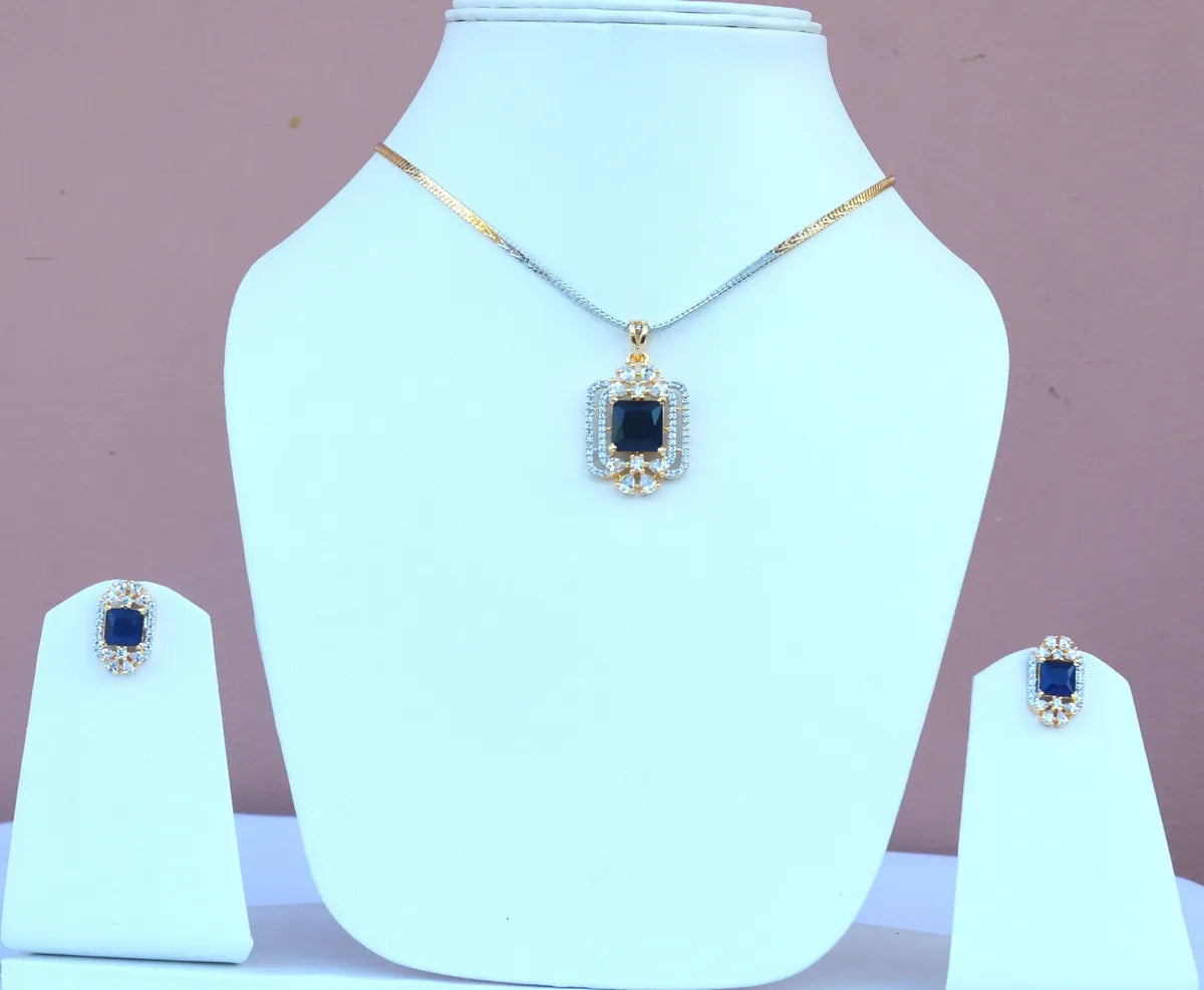 Black Square Pendant Set with Stone Border & Chain