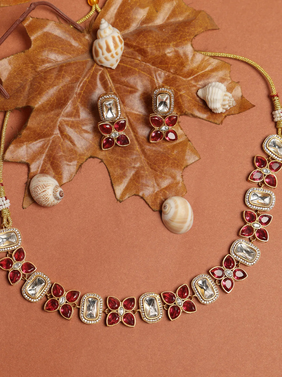 Gold Kundan Choker Set with Red Stones & Studs – Festive Wear