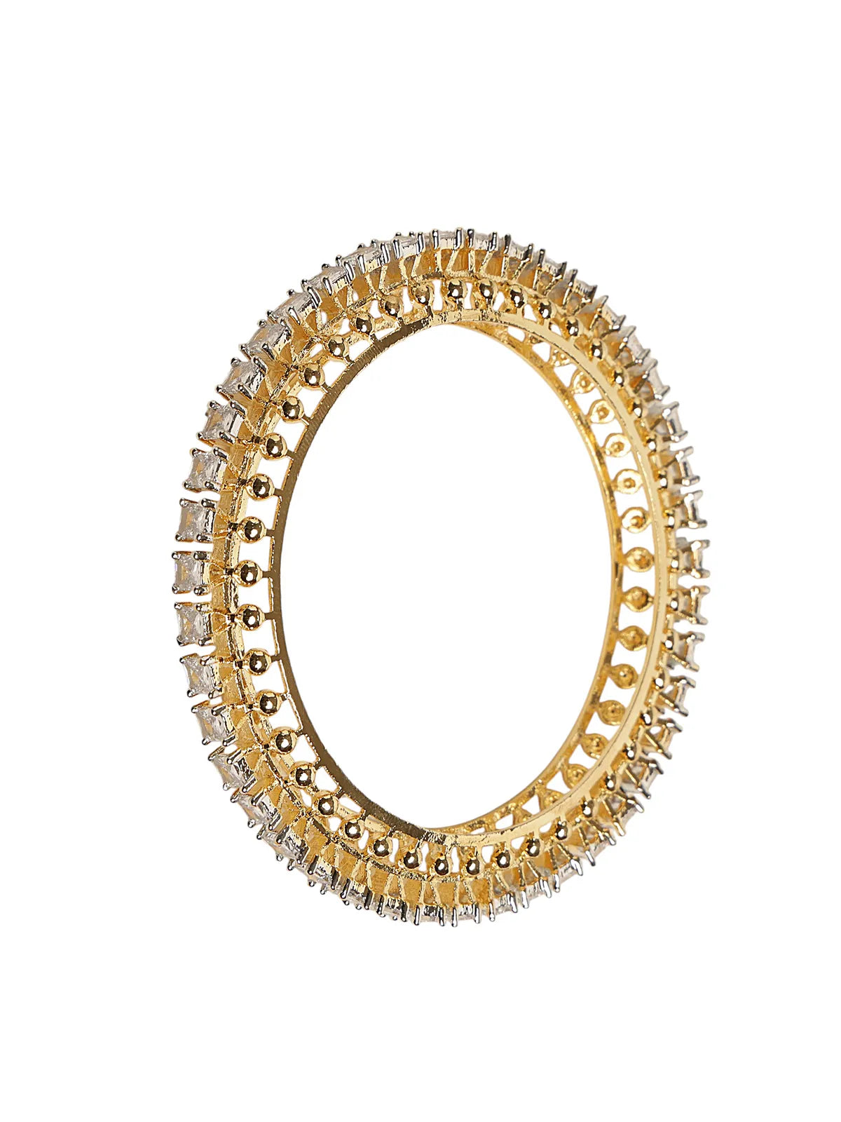 Gold-Finish Bangles with White Square Stones – Traditional Wear for Women