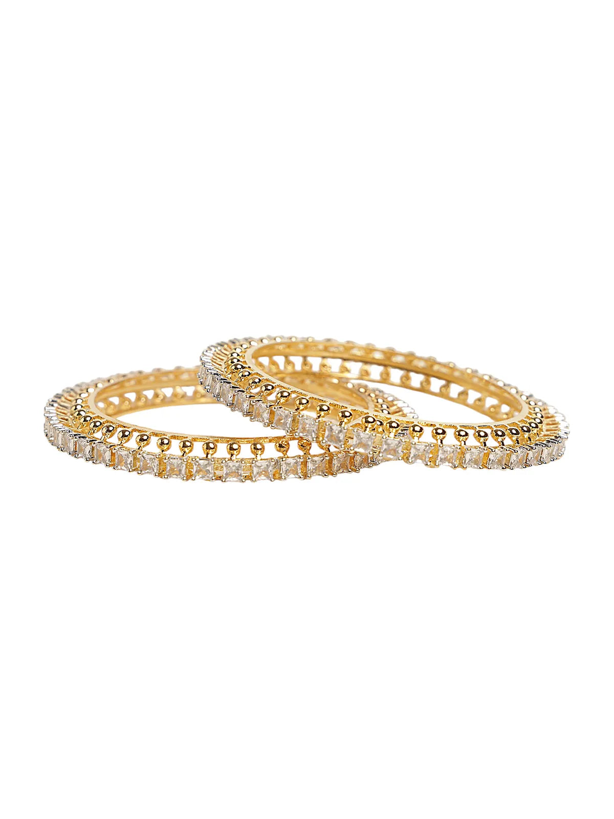 Gold-Finish Bangles with White Square Stones – Traditional Wear for Women