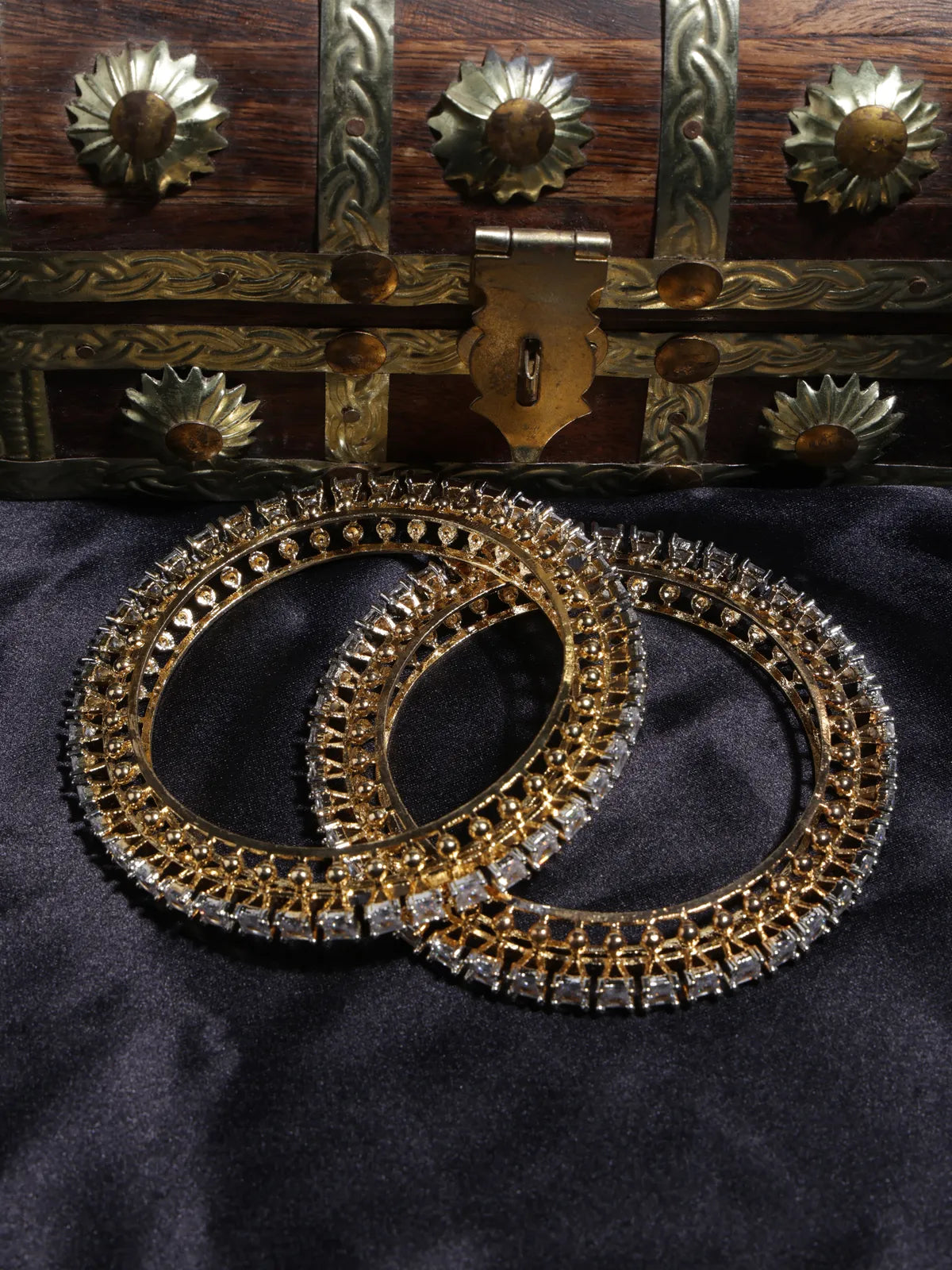 Gold-Finish Bangles with White Square Stones – Traditional Wear for Women