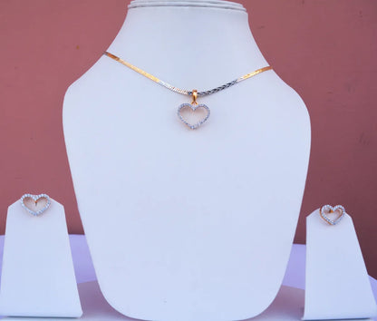 Heart Pendant Set with White Stones & Flat Chain