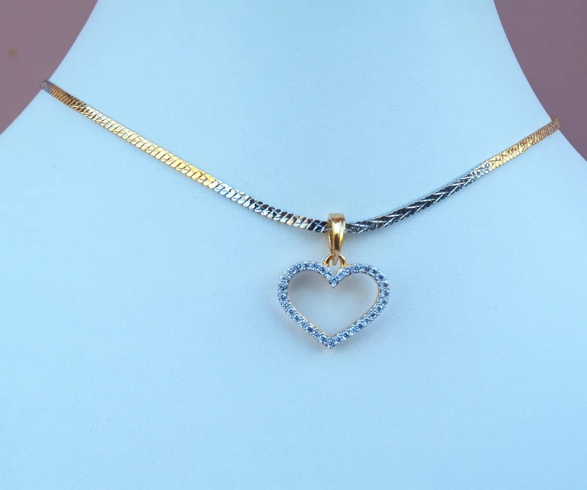 Heart Pendant Set with White Stones & Flat Chain