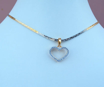 Heart Pendant Set with White Stones & Flat Chain