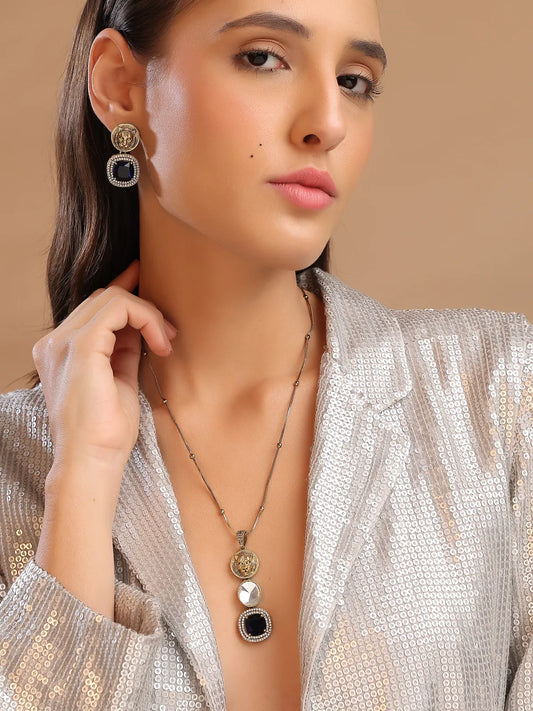 Majestic Lion Coin & Sapphire Blue Pendant Set