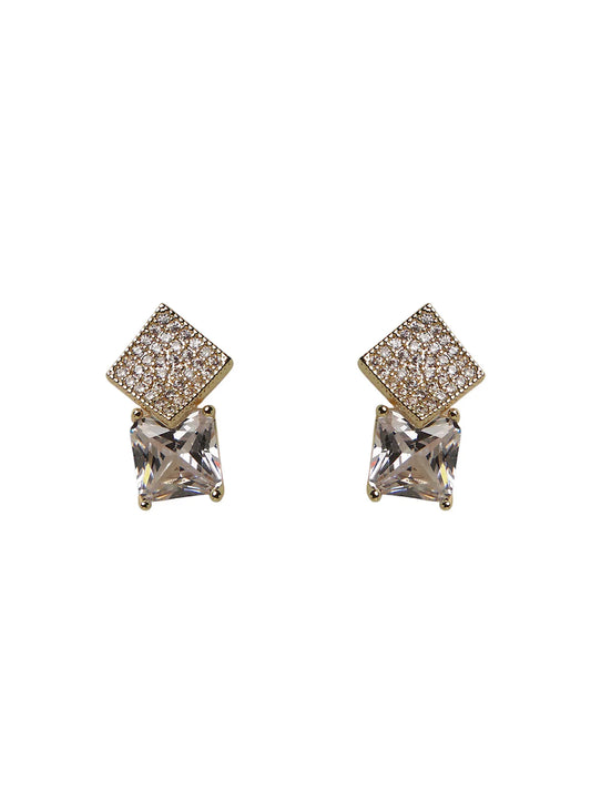 Gold-Tone Stud Earrings with Square Stone and Textured Top