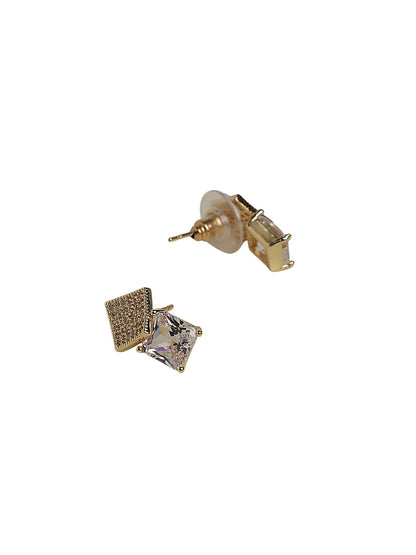 Gold-Tone Stud Earrings with Square Stone and Textured Top