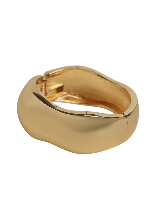 Glossy Gold-Tone Broad Bangle for Women with Smooth Finish & Clasp