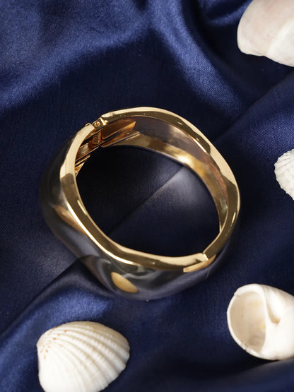 Glossy Gold-Tone Broad Bangle for Women with Smooth Finish & Clasp