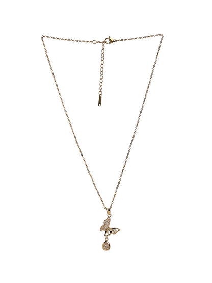 Gold Butterfly Pendant with Drop Crystal Charm