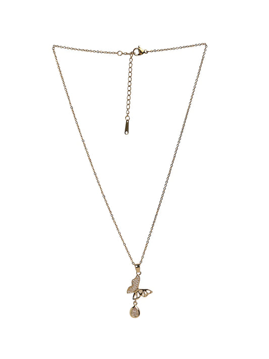 Gold Butterfly Pendant with Drop Crystal Charm