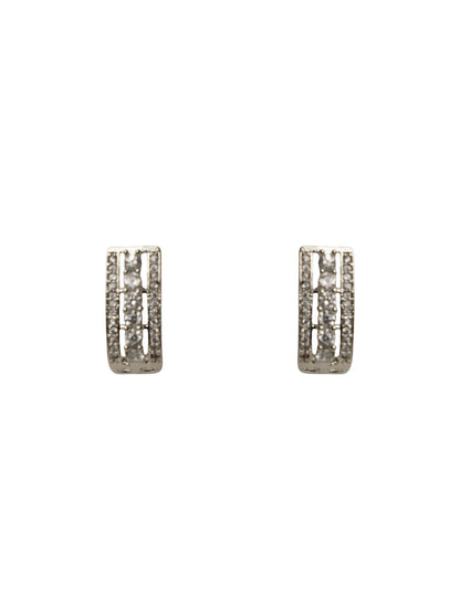 Silver-Tone Half Hoop Earrings with Double Row Stones
