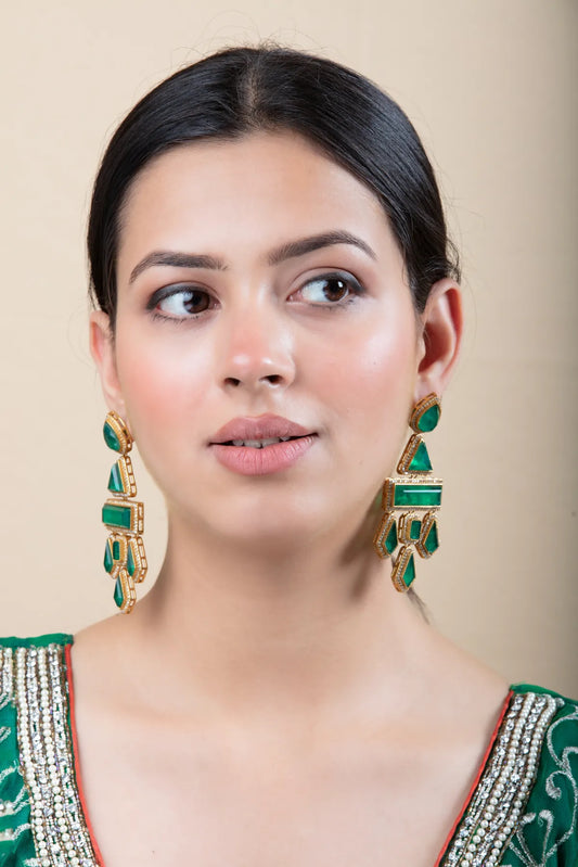 Green Geometric Drop Earrings | Festive & Lightweight