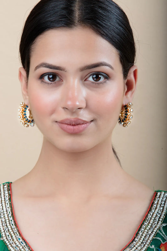 Gold Crescent Earrings with Pearl & Stone Details | Festive Wear