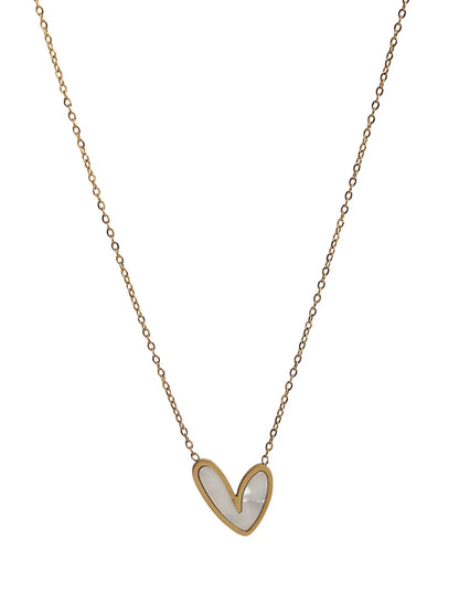 White Heart Pendant on Gold-Tone Chain