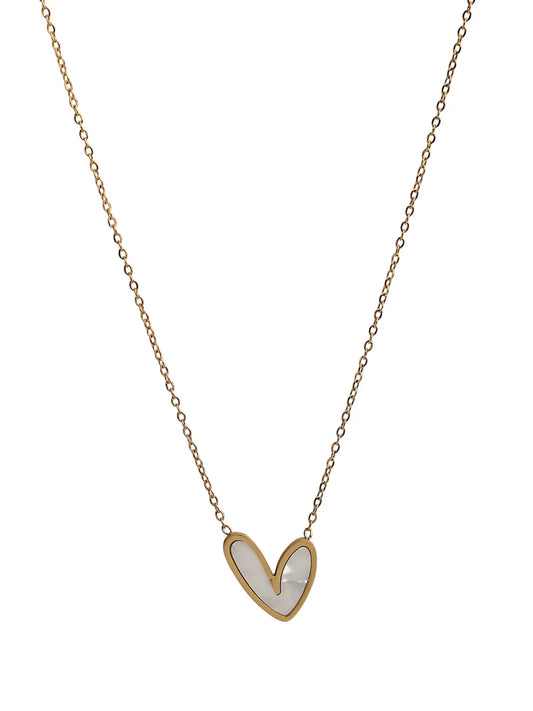 White Heart Pendant on Gold-Tone Chain