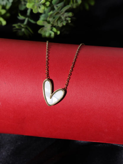 White Heart Pendant on Gold-Tone Chain