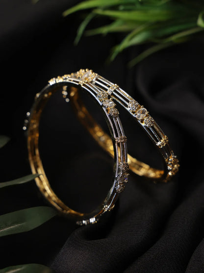 Gold-Plated Dual-Tone Bangles with Silver Lining – Set of 2 for Daily Wear