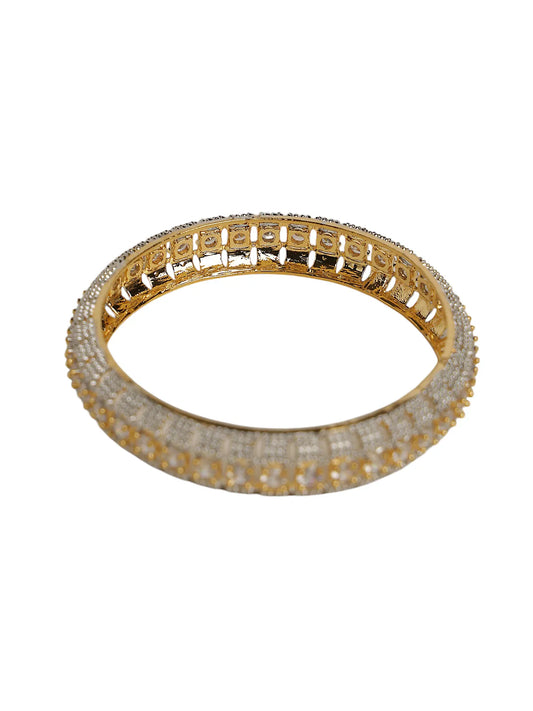 Gold-Tone Bangles with Stone & Silver Textured Detail – Party Wear