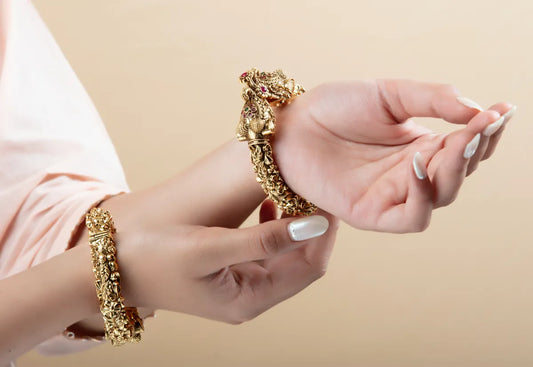 Temple-Style Lakshmi Bangle with Floral Edges – South Indian Bridal Wear