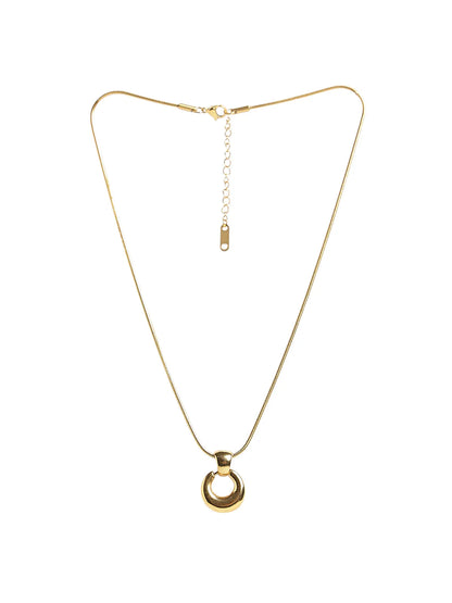 Gold-Toned Circular Pendant Set with Chain & Earrings
