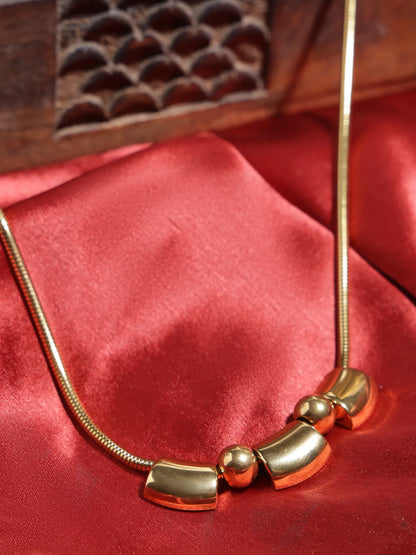 Glossy Gold-Toned Bead Pendant Necklace