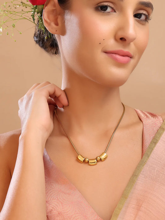 Glossy Gold-Toned Bead Pendant Necklace