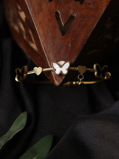 Butterfly Design Gold Finish Open Wire Bracelet for Women and Girls