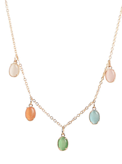 Gold-Tone Necklace with Multicolor Stone Charms & Stud Earrings
