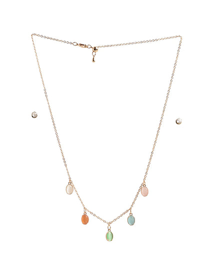 Gold-Tone Necklace with Multicolor Stone Charms & Stud Earrings