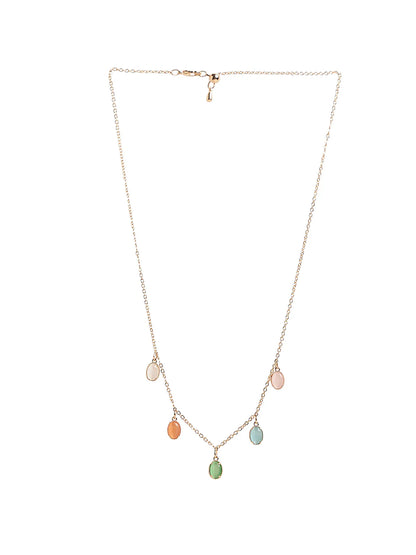 Gold-Tone Necklace with Multicolor Stone Charms & Stud Earrings