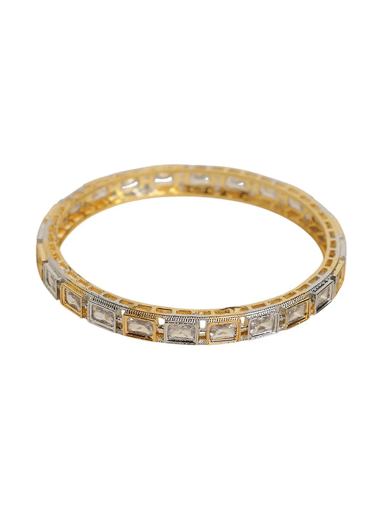 Dual Tone Square-Cut Stone Bangles | Gold Base with Silver Detailing – Set of 2
