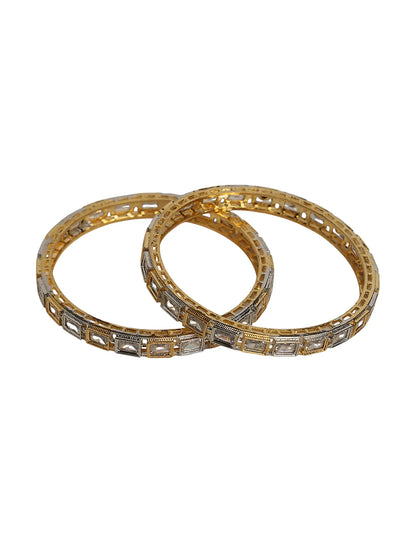 Dual Tone Square-Cut Stone Bangles | Gold Base with Silver Detailing – Set of 2