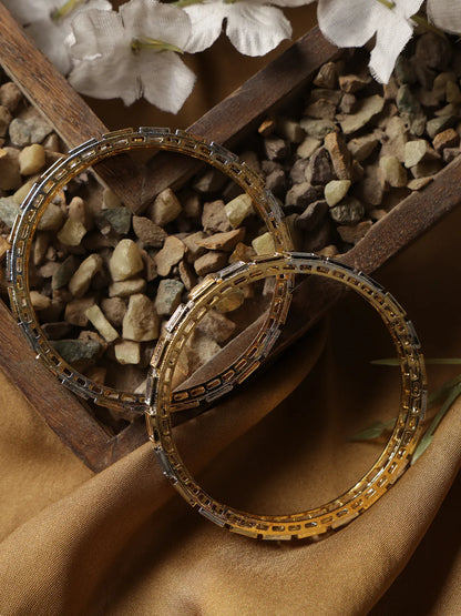 Dual Tone Square-Cut Stone Bangles | Gold Base with Silver Detailing – Set of 2