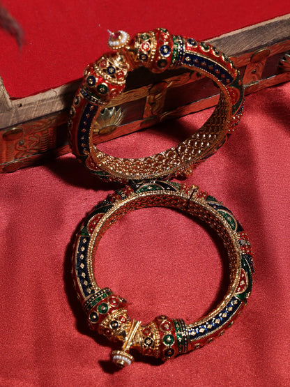 Traditional Meenakari Gold-Plated Kada with Multicolor Enamel Detailing