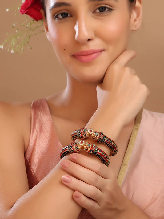 Traditional Meenakari Gold-Plated Kada with Multicolor Enamel Detailing