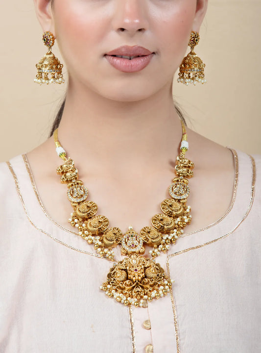 Temple Style Imitation Necklace Set with Jhumka Earrings for Women