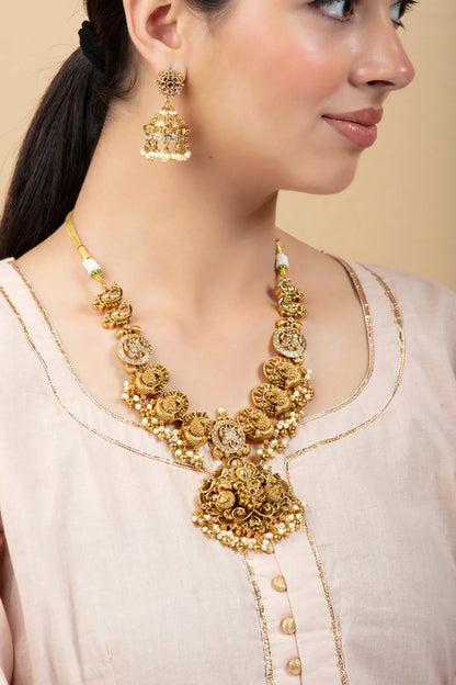 Temple Style Imitation Necklace Set with Jhumka Earrings for Women