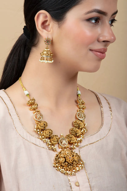 Temple Style Imitation Necklace Set with Jhumka Earrings for Women