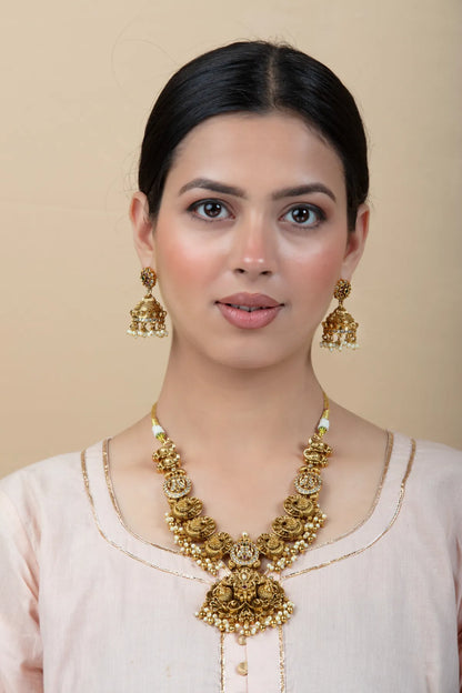 Temple Style Imitation Necklace Set with Jhumka Earrings for Women